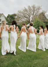 Vicky | Simple Sheath White Silk Satin Maxi Bridesmaid Dress with Backless and Halter - Price #price_variant_lowest# - White - PromDressClub